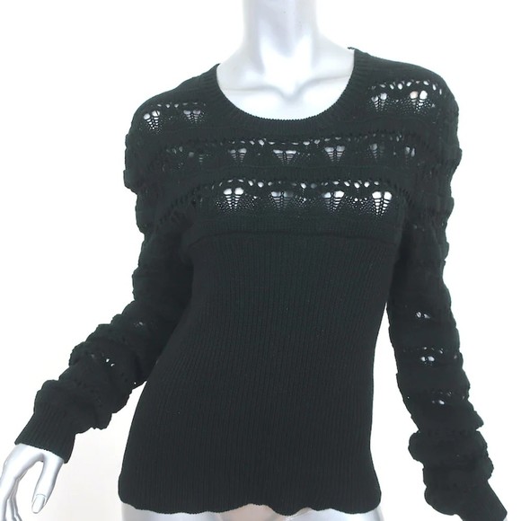 Valentino Sweaters - Valentino Sangallo Open Knit Sweater Black Cotton Size Extra Large NEW